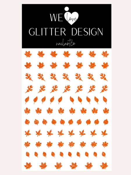 Leaves (Design 1) Nail Decal | Sparkle // Orange