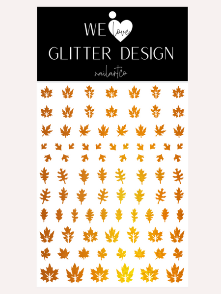 Leaves (Design 2) Nail Decal | Polished Metal // Orange