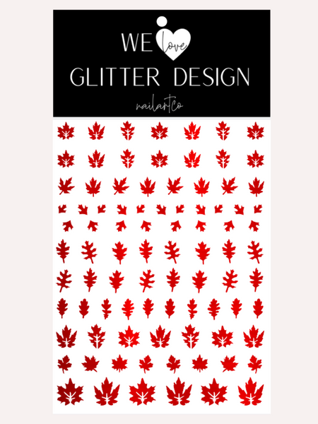 Leaves (Design 2) Nail Decal | Polished Metal // Red