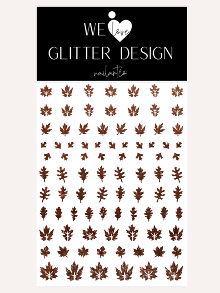 Leaves (Design 2) Nail Decal | Sparkle // Cinnamon Brown
