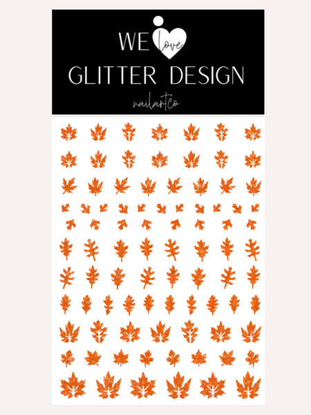 Leaves (Design 2) Nail Decal | Sparkle // Orange