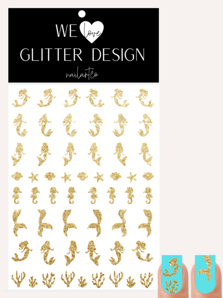 Mermaid Variety Nail Decal | Sparkle Gold