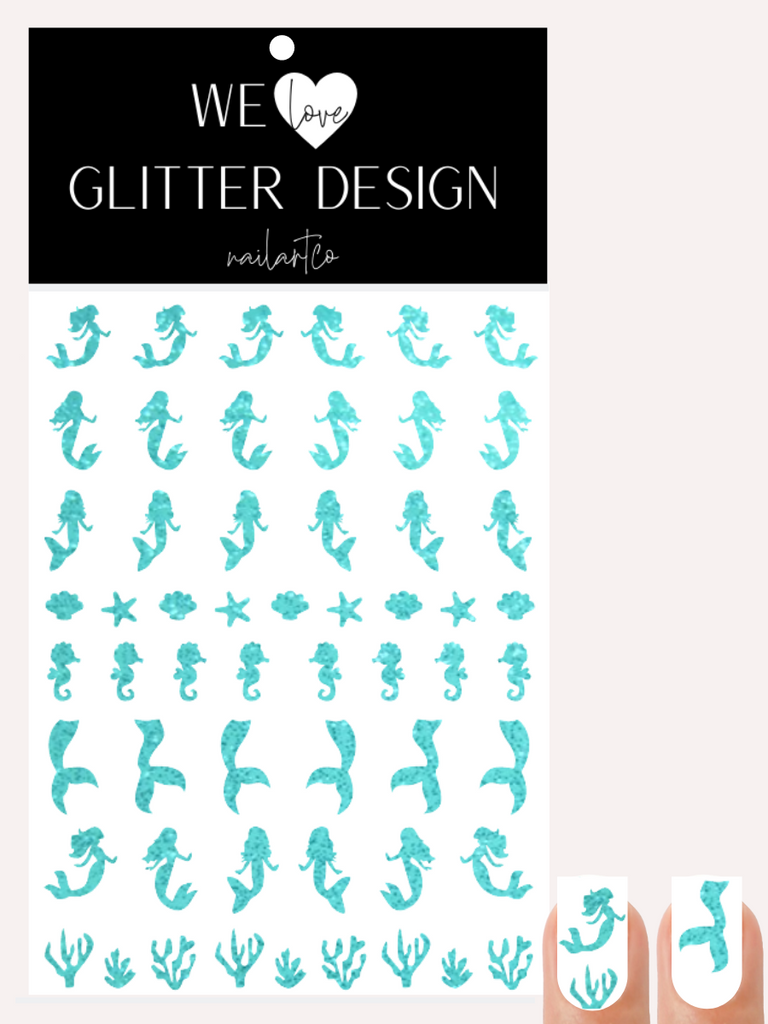 Mermaid Variety Nail Decal | Sparkle Tiffany Blue