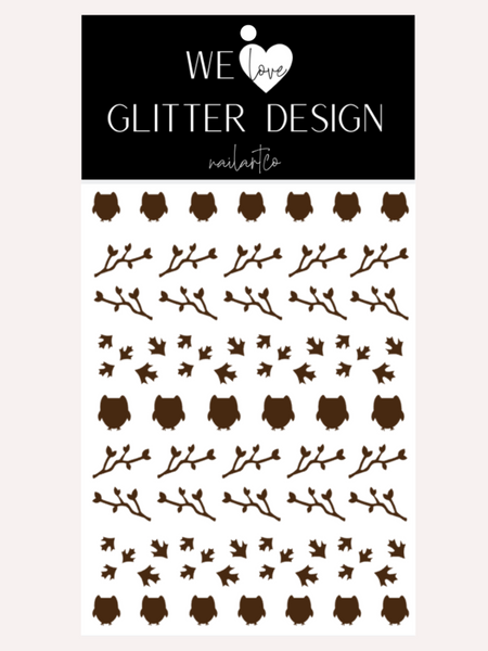 Owls Nail Decal | Dark Brown