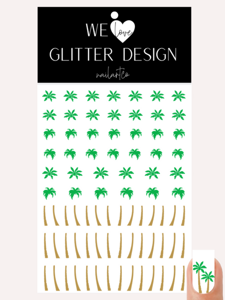 Palm Tree (2 Tone) Nail Decal | Bright Green-Light Brown