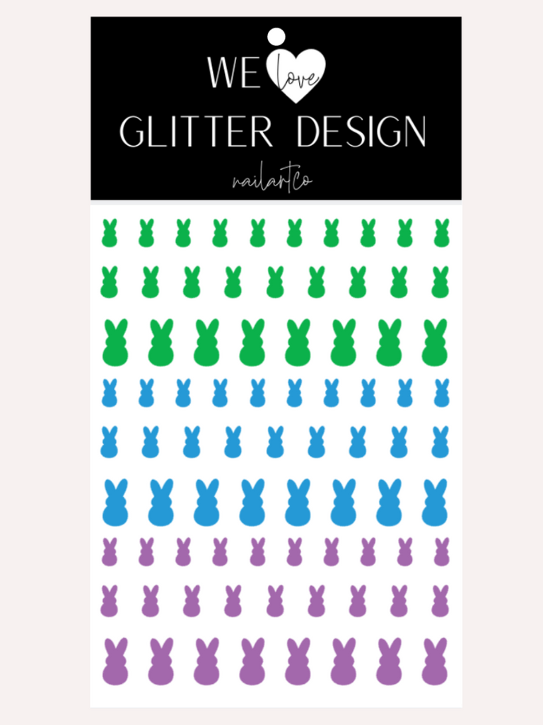 Peep Bunny Nail Decal | Bright Green-Light Blue-Lavender