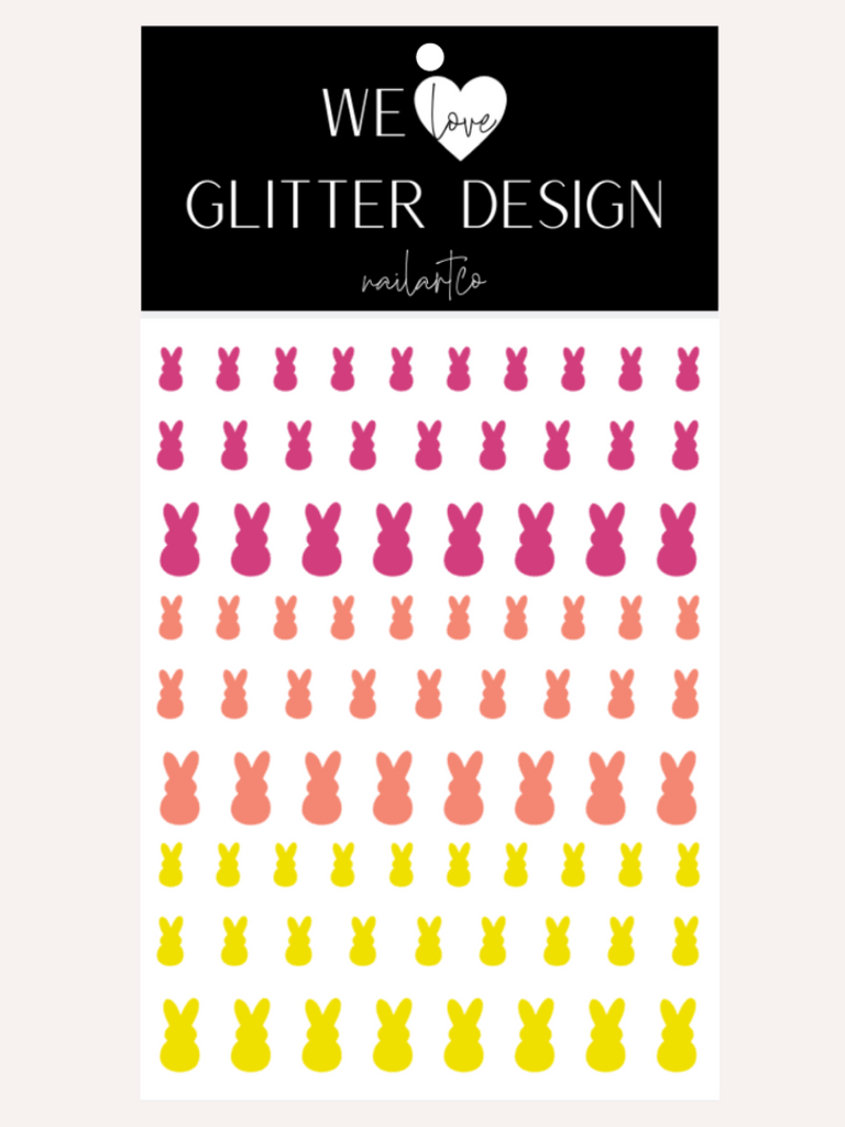 Peep Bunny Nail Decal | Pink-Coral-Bright Yellow