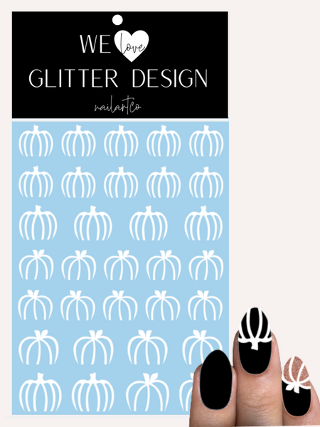 Outline Pumpkins Free Edge Nail Decal | White
