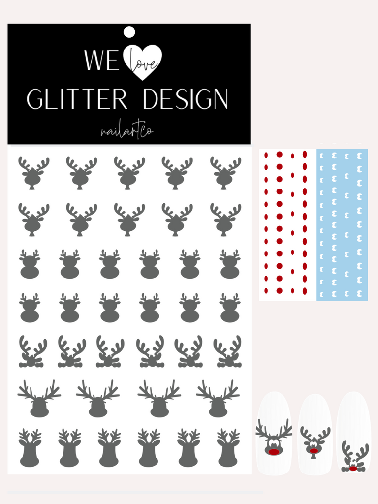 Rudolph The Red Nose Reindeer Nail Decal | Grey