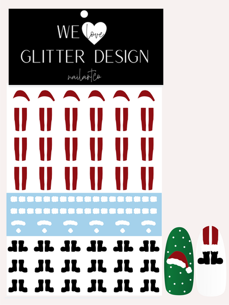 Santa Hat & Legs Nail Decal | Dark Red