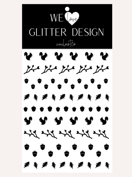 Squirrel & Acorns Nail Decal | Black