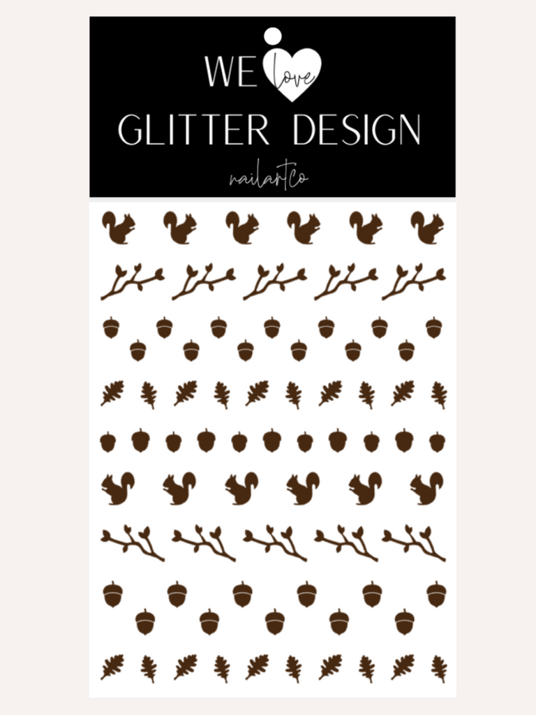 Squirrel & Acorns Nail Decal | Dark Brown