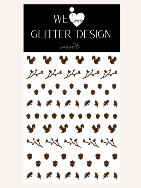 Squirrel & Acorns Nail Decal | Dark Brown
