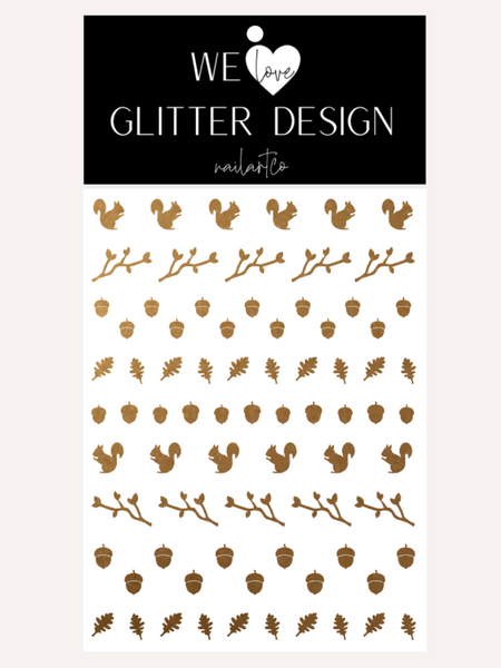 Squirrel & Acorns Nail Decal | Copper Shimmer