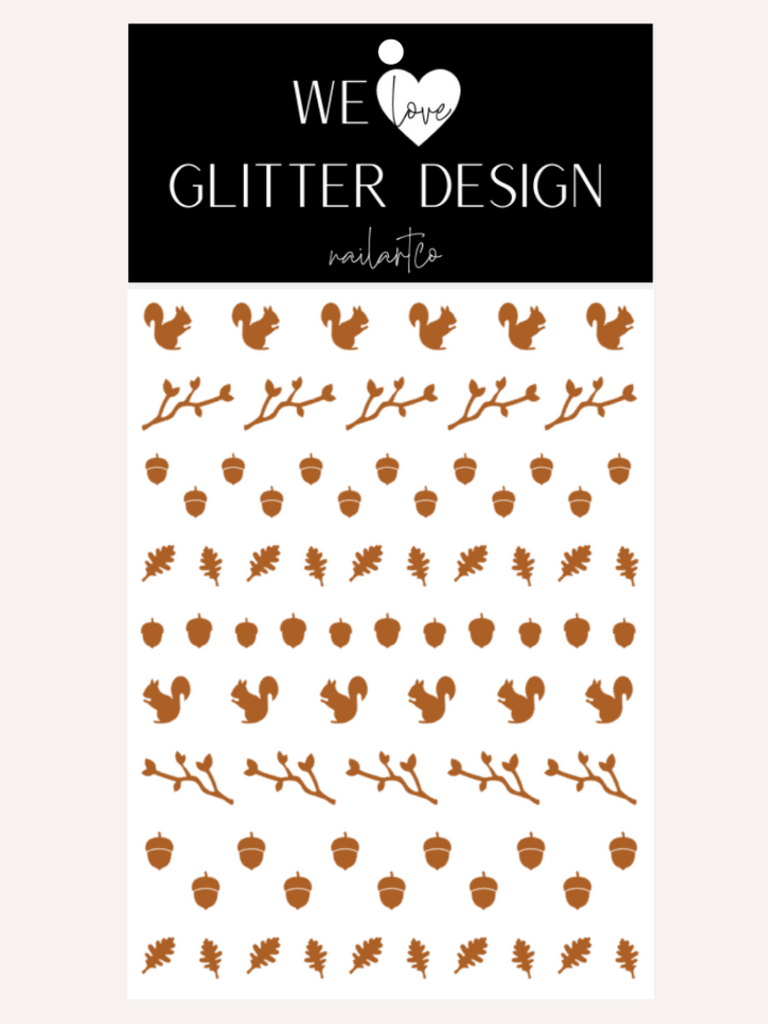 Squirrel & Acorns Nail Decal | Nut Brown
