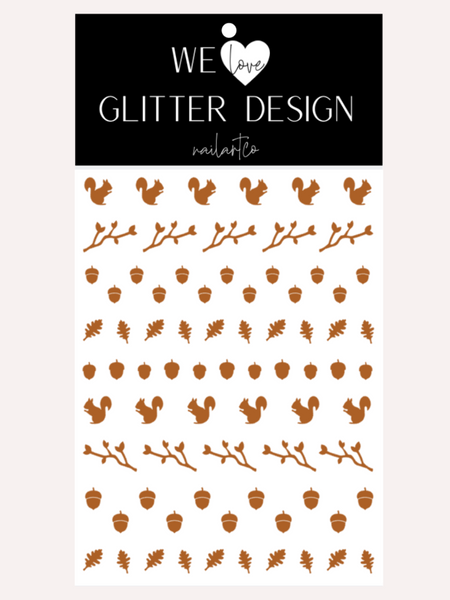 Squirrel & Acorns Nail Decal | Nut Brown