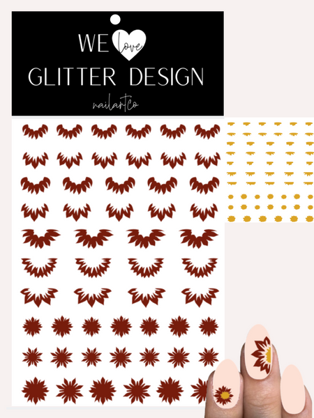 Sunflowers Cuticle-Sidewall-Flower Nail Decal | Burgundy (Mustard Center)