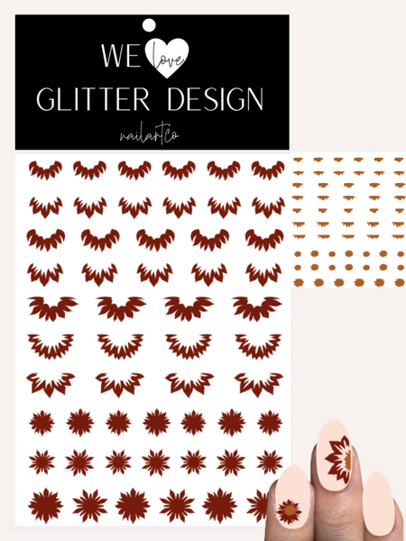 Sunflowers Cuticle-Sidewall-Flower Nail Decal | Burgundy (Nut Brown Center)