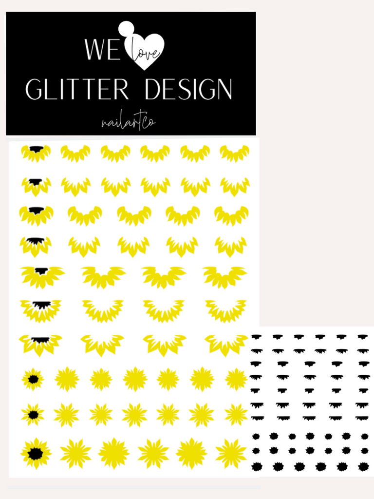 Sunflowers Cuticle-Sidewall-Flower Nail Decal | Bright Yellow (Black Center)