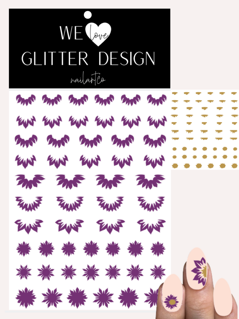 Sunflowers Cuticle-Sidewall-Flower Nail Decal | Violet (Light Brown Center)