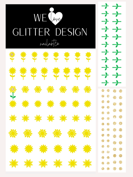 Sunflower Nail Decal | Bright Yellow + Sparkle Gold Center