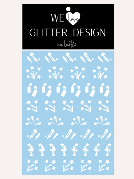 Fireworks Nail Decal | White