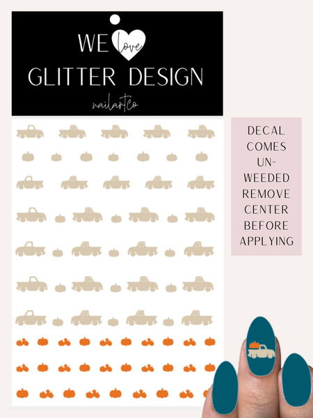 Vintage Truck W/ Pumpkins Nail Decal | Beige (Light Orange Pumpkins)