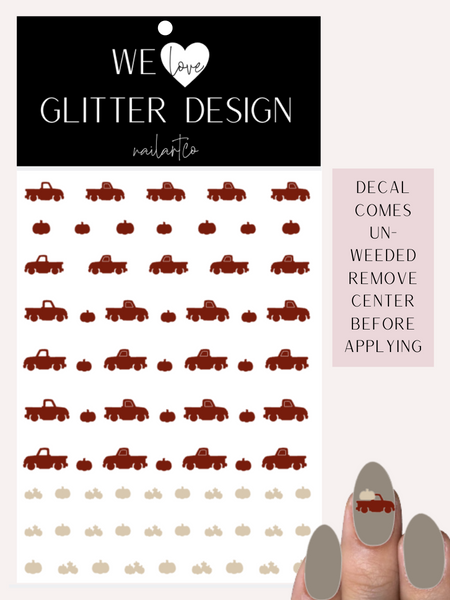 Vintage Truck W/ Pumpkins Nail Decal | Burgundy (Beige Pumpkins)
