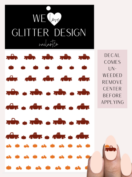 Vintage Truck W/ Pumpkins Nail Decal | Burgundy (Light Orange Pumpkins)