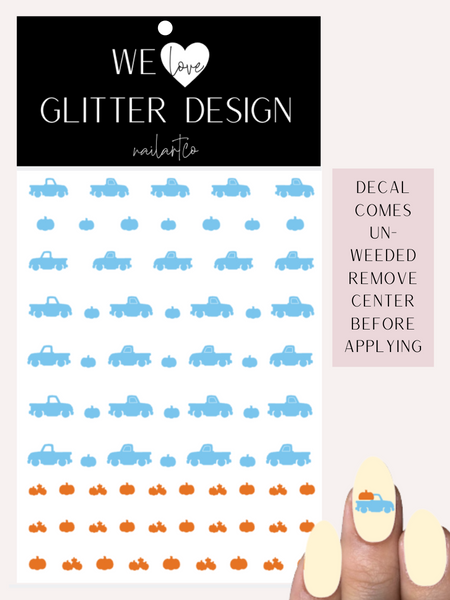 Vintage Truck W/ Pumpkins Nail Decal | Ice Blue (Light Orange Pumpkins)