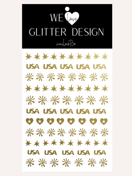 U.S.A. Party Nail Decal | Gold Shimmer