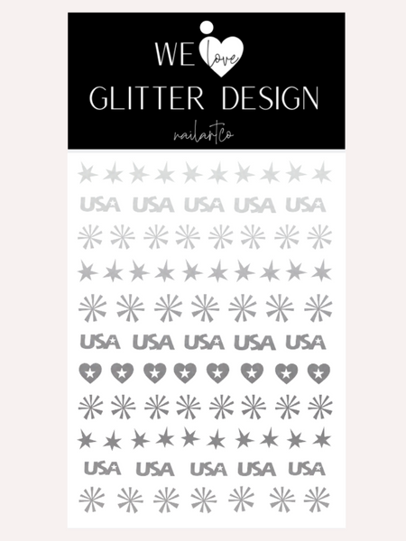 U.S.A. Party Nail Decal | Silver Shimmer