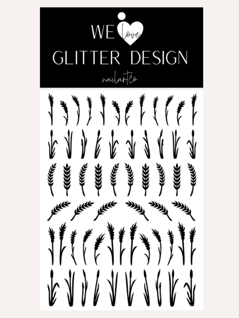Wheat Stalk & Grass Nail Decal | Black