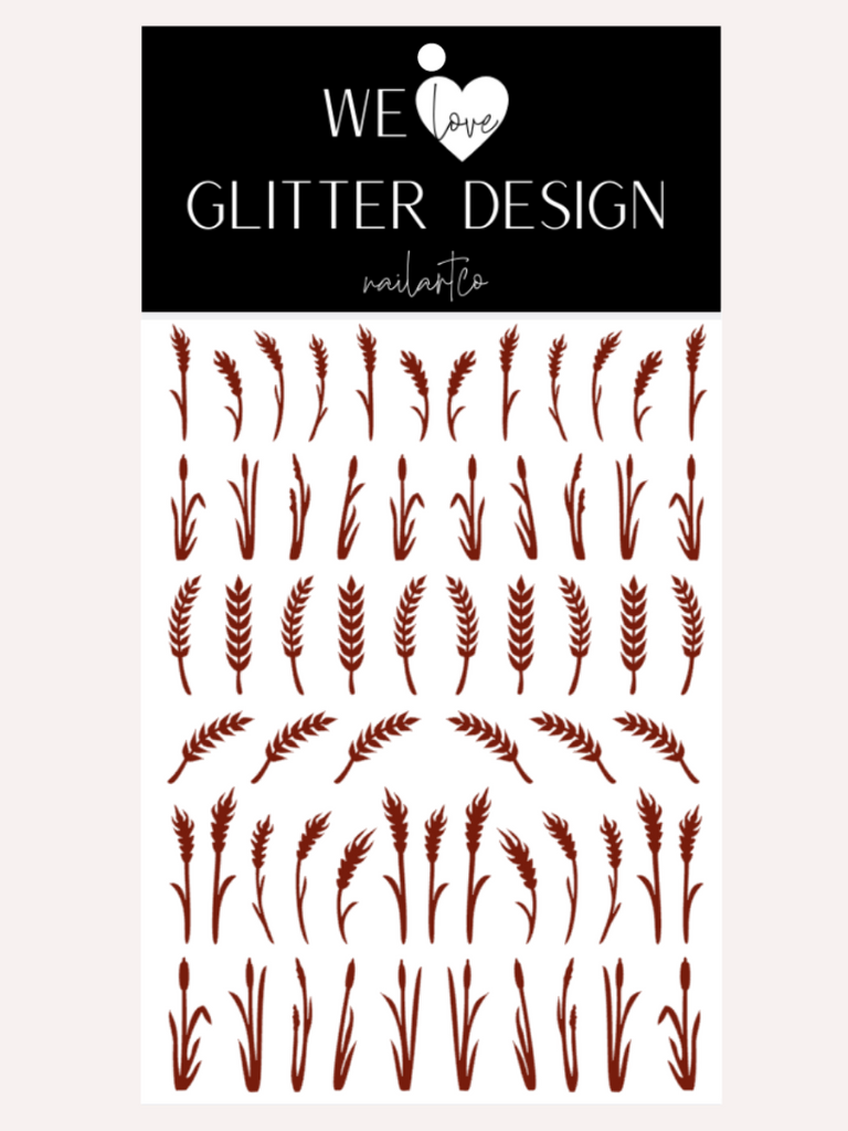 Wheat Stalk & Grass Nail Decal | Burgundy