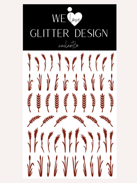 Wheat Stalk & Grass Nail Decal | Burgundy