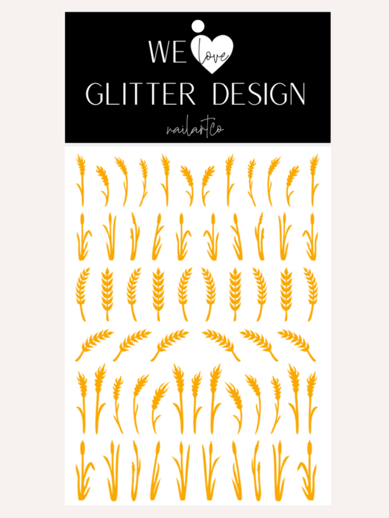 Wheat Stalk & Grass Nail Decal | Golden Yellow