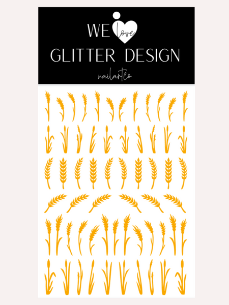Wheat Stalk & Grass Nail Decal | Golden Yellow