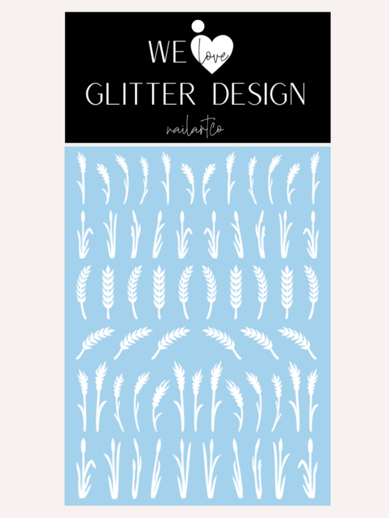 Wheat Stalk & Grass Nail Decal | White