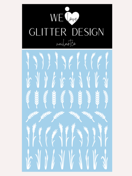 Wheat Stalk & Grass Nail Decal | White
