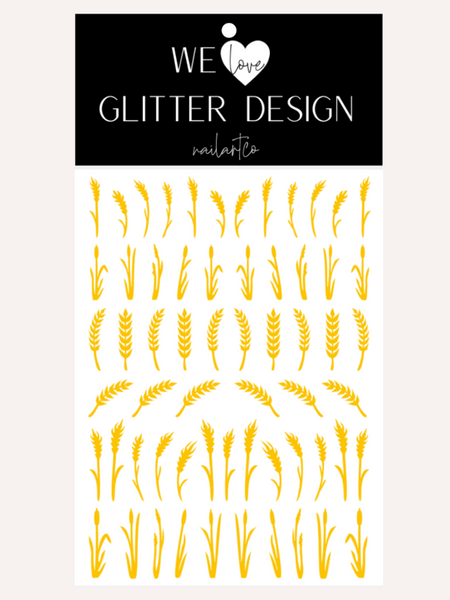 Wheat Stalk & Grass Nail Decal | Yellow