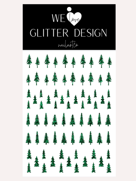 Wilderness Trees Nail Decal | Sparkle Green