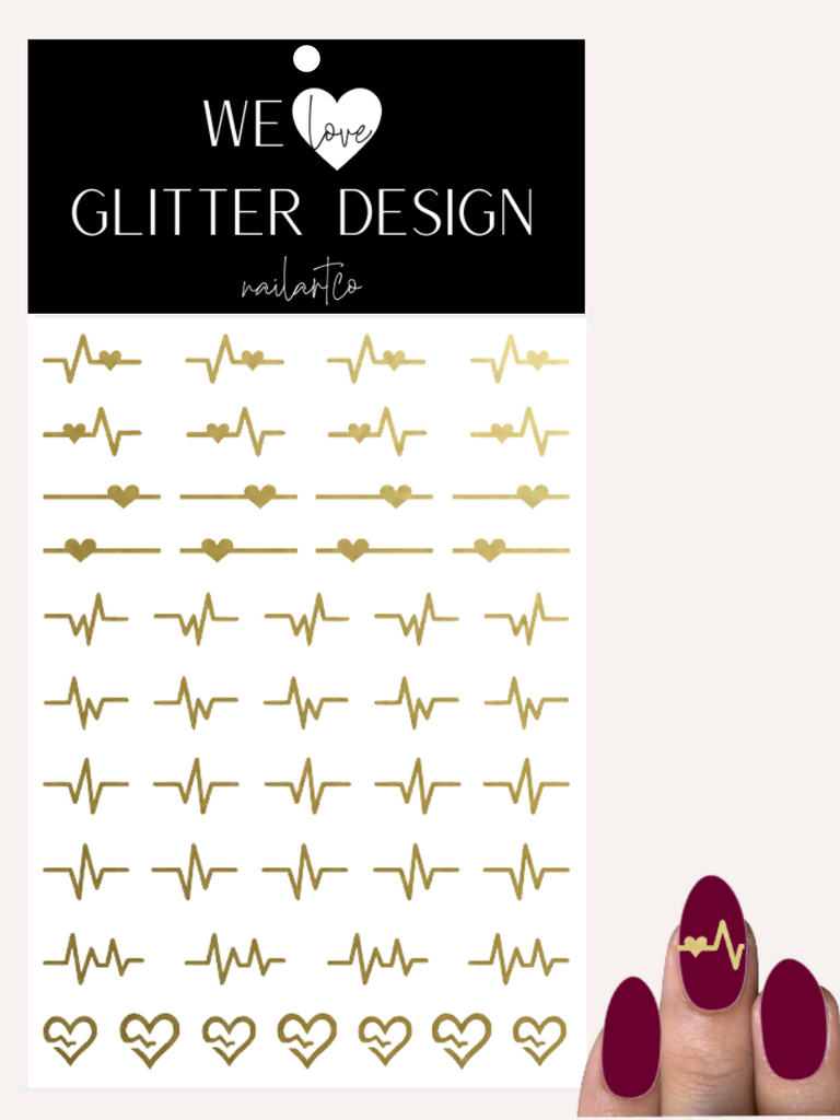 Heart Attack Nail Decal | Gold Shimmer