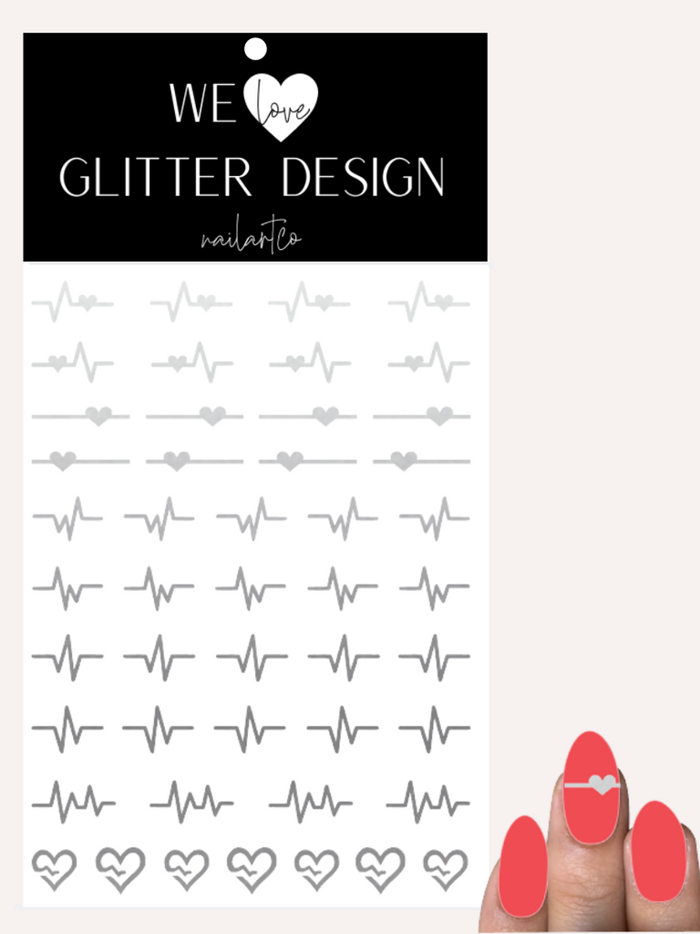 Heart Attack Nail Decal | Silver Shimmer