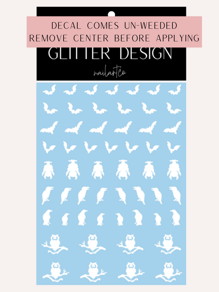 Bat-Crow-Owl Nail Decal | White