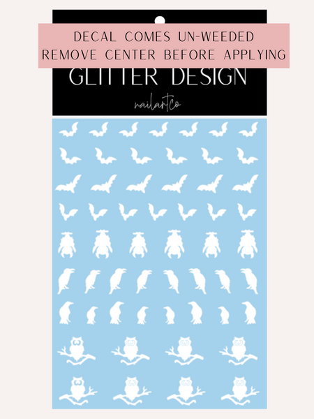 Bat-Crow-Owl Nail Decal | White