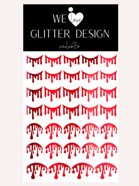 Blood Cuticle & Smile Line Drip Nail Decal | Chrome // Red