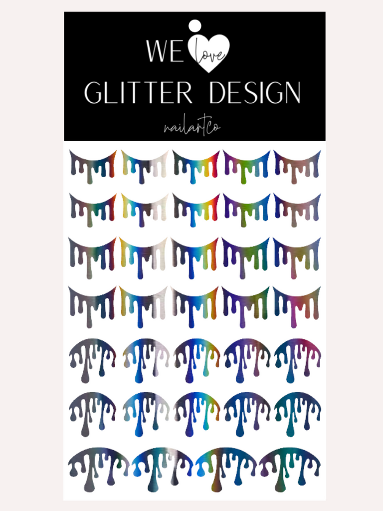 Blood Cuticle & Smile Line Drip Nail Decal | Holographic Rainbow // Dark Grey