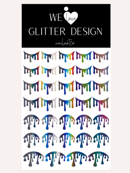 Blood Cuticle & Smile Line Drip Nail Decal | Holographic Rainbow // Dark Grey