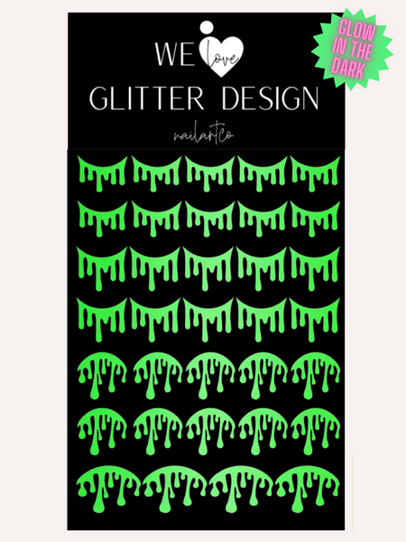 Blood Cuticle & Smile Line Drip Nail Decal | Glow In The Dark // Lime