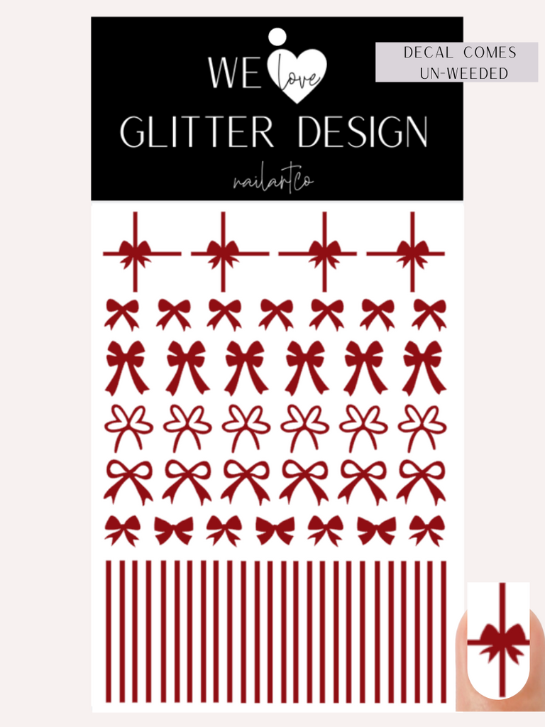 Bow & Ribbon Nail Decal | Dark Red